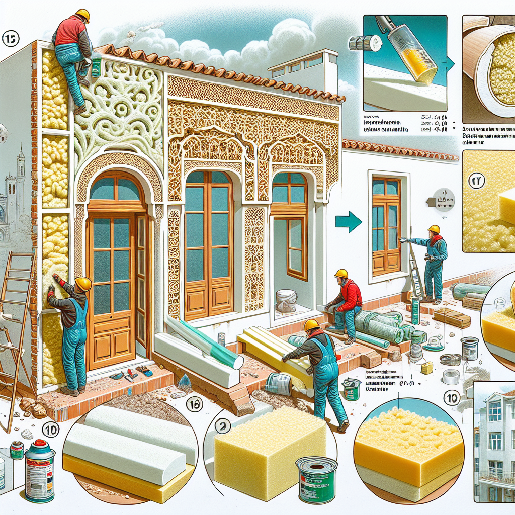 Illustration of thermal insulation in Kénitra using polyurethane foam and PVC double glazing on building facades.