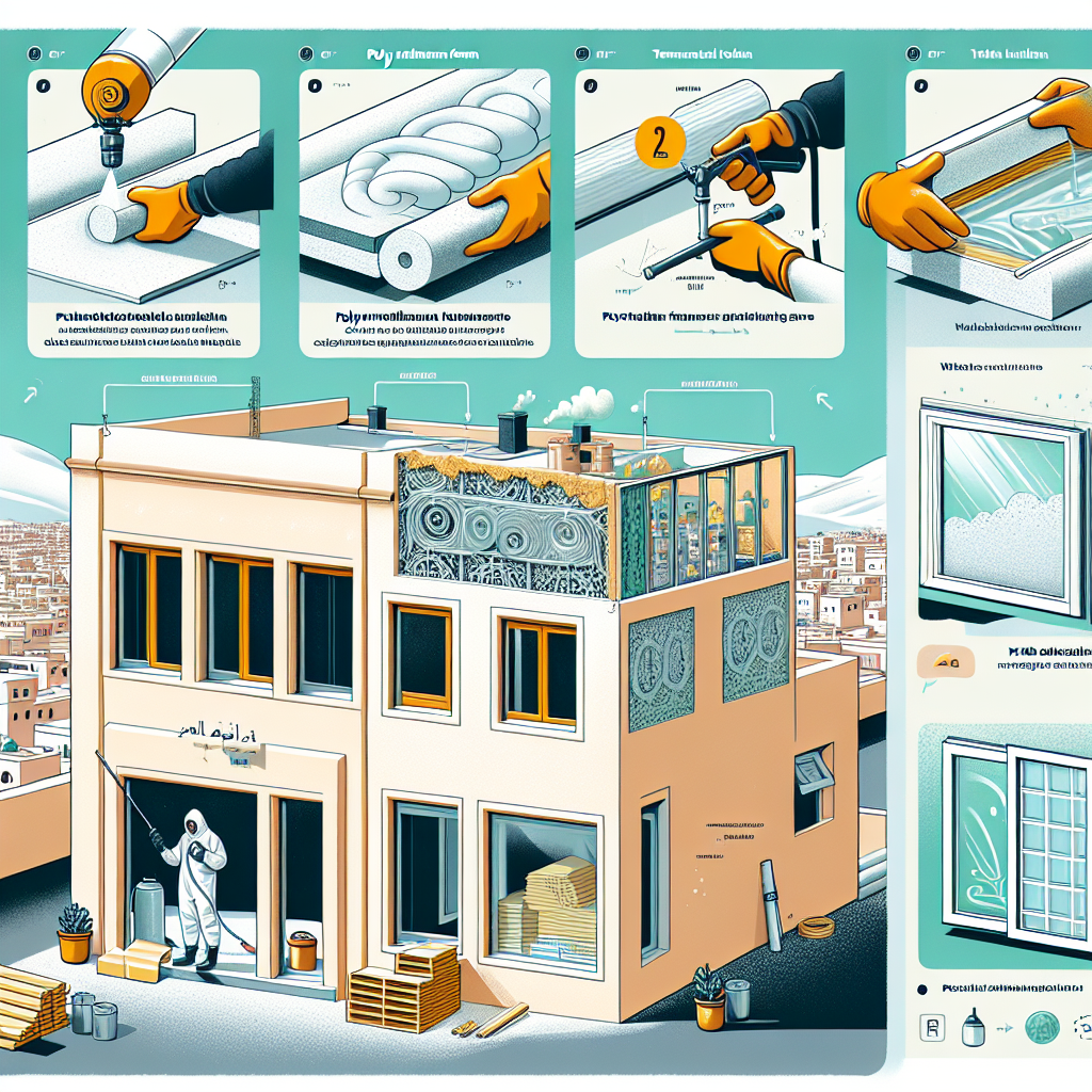 Illustration of step-by-step installation and sealing of a PVC double-glazed window for thermal insulation in Oujda.